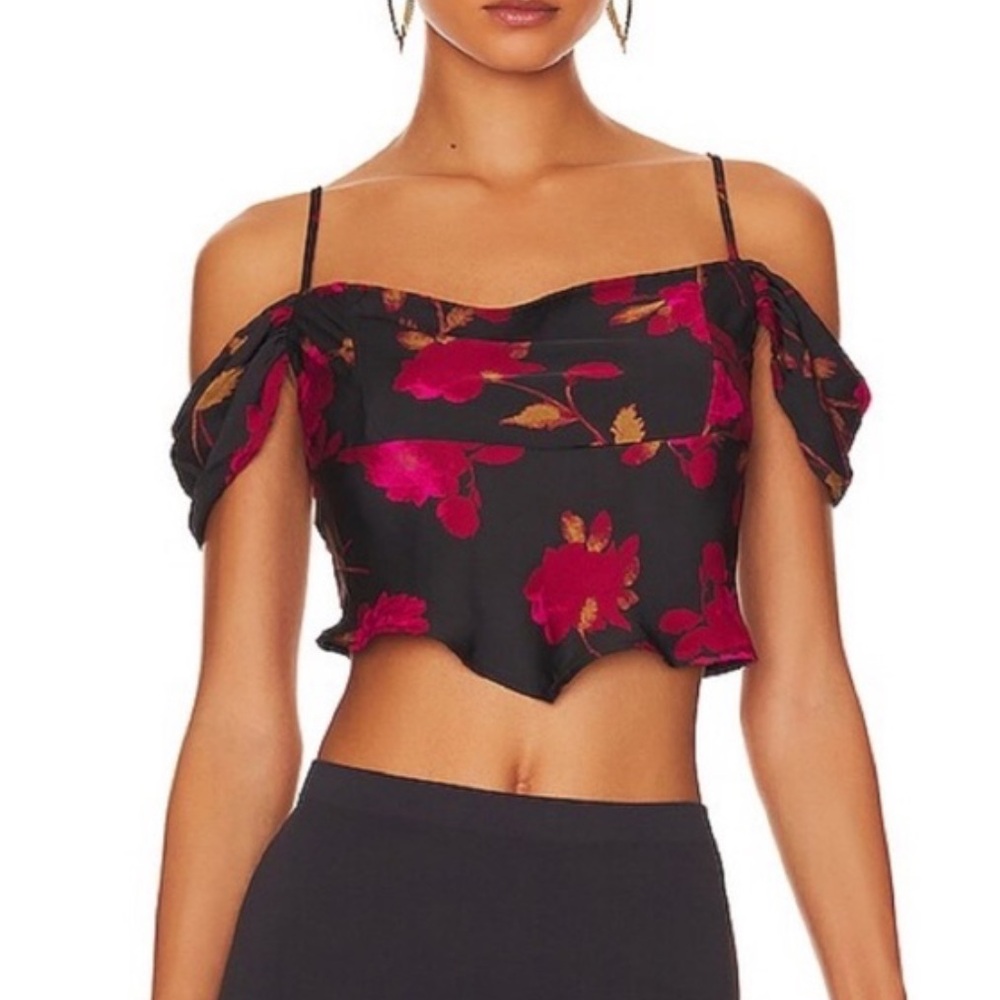 NWT Free People‎ Cassandra Floral Red and Black Top Whimsigoth XS